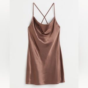 Satin Cross Back Cowl Neck Dress